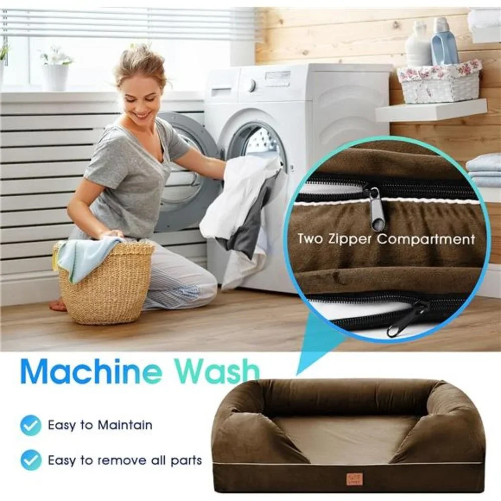 Orthopedic Dog Bed Full Memory Foam Dog Beds, Waterproof Liner (Brown,36x28)
